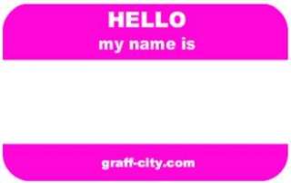 100 HELLO MY NAME IS STICKERS   PINK/WHITE   8 x 6cm  