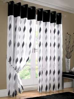 Black Silver White RETRO Eyelet Voile Curtain Panel  
