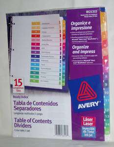 AVERY Table Of Contents Dividers 15 Tabs #R121315 New  