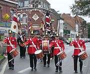 DWR Drums platoon lead the Regiment to Erquinghem Lys Town Hall to 