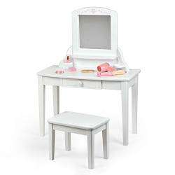 NEW PINTOY WOODEN WHITE VANITY UNIT, CHILDS DRESSING TABLE WITH MIRROR 