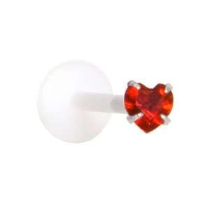   Red 3mm CZ Heart Labret Monroe Tragus Lip Ring 