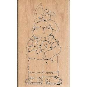  Easter Bunny Holding Chicks Wood Mounted Rubber Stamp (K3 