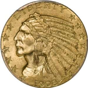  1908 $5 Indian PCGS MS64 Indian Head Half Eagle 