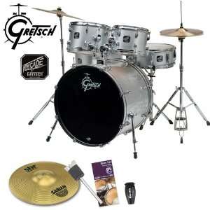 Silver Complete 5 Piece Drum Set With Hardware, Cymbals & Drum Throne 