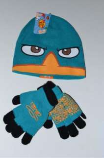   & FERB PERRY Winter Beanie Hat Cap & Glove Mitten set Costume  