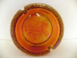 Vintage Orange Amber Glass Ashtray Deer 8 Retro Heavy  