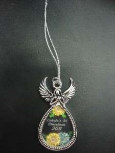   STAINLESS STEEL CHRISTMAS 2011 ANGEL FLOWER ORNAMENT YELLOW & BLUE