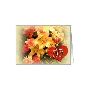  55th Wedding Anniversary Invitation   cream bouquet Card 