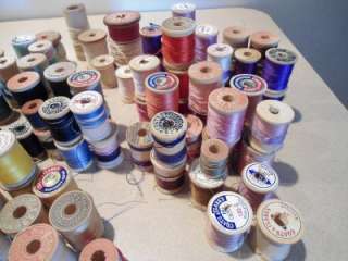 Lot 127 Vintage Wood Wooden Sewing Spools w/ Thread  
