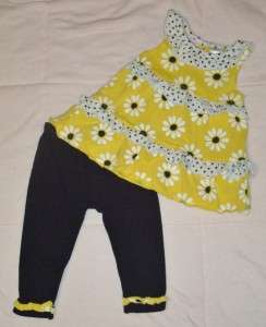 Infant Baby Girl YOUNG HEARTS Daisy Flower Ruffle Shirt with Pants 12 
