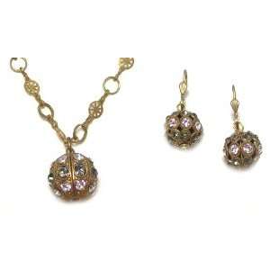   Black Diamond Swarovski Crystal Ball and Matching Earrings Jewelry Set