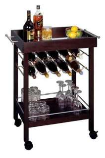 Winsome Bar Cart, Mirror Top, wine rack in Dark Espresso  