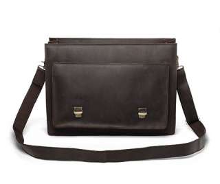 Rustic Leather Briefcase Double Gussets Messenger Bag Laptop Case 