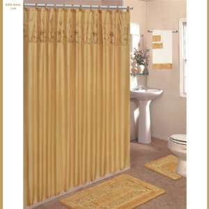 Gold 18 Piece Bathroom Set: 2 Rugs/Mats, 1 Fabric Shower Curtain, 12 