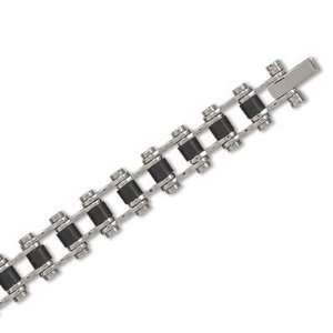   Stainless Steel and Black Rubber Bicycle Chain Mens Bracelet Jewelry
