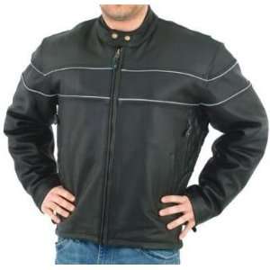 Tall and Big Mens Vented Leather Motorcycle Jacket, Reflective Stripes 