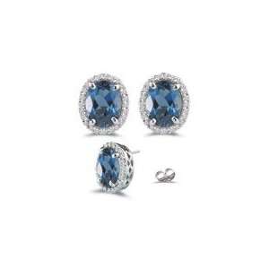  0.27 Ct Diamond & 1.62 Ct London Blue Topaz Stud Earrings 