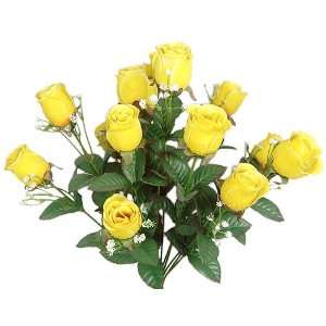   Elegant Raindrop Rose Bush Silk Flowers Wedding Bouquet   Yellow 989