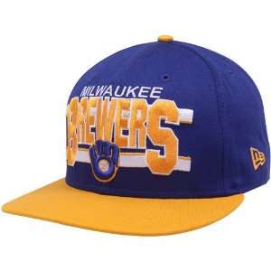  MLB New Era Milwaukee Brewers Navy Blue Gold Word Stripe 