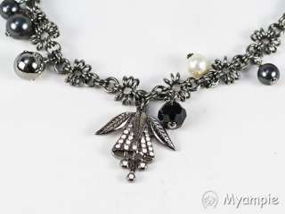 RARE CHANEL CC Black Silver Chain Enamel Jewelry Belt Nature Charms 