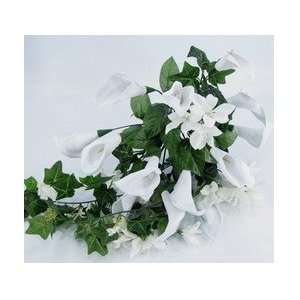  Silk Flowers bouquet bridal calla lily/ivy white: Home 