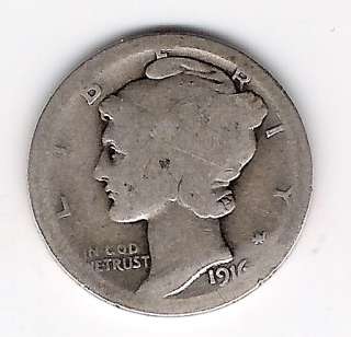 VINTAGE 1916 S MERCURY SILVER DIME OLD US COIN FIRST YEAR  