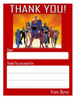 Set of 10 Justice League Personalized Thank You Cards  