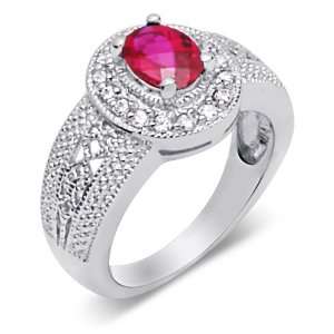   Created Ruby & White CZ Size 7 Gemstone Ring in Sterling Silver