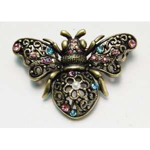   Tone Pastel Crystal Rhinestone Flying Bee Bug Pin Brooch Jewelry