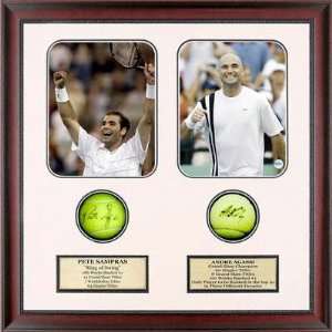 Pete Sampras and Andre Agassi Dual Autographed Tennis Ball Shadowbox