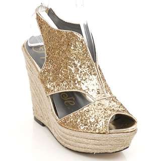 NEW GOLD ESPADRILLE WEDGE PLATFORM WOMENS SHOES 5.5  