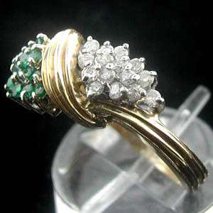 ESTATE Vintage 14k Gold Emerald & Diamond Band Ring  