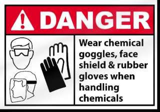 Wear Chemical Goggles Face Shield & Rubber Sign  
