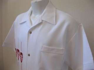   WHITE Bad Boy Flame Buttons Sewn On RED DEVILS Bowling Shirt L  