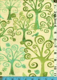 Fabric Timeless LOVE A TREE Mod trees birds Recycle tan  