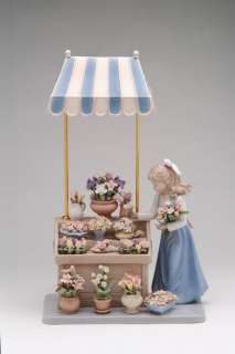 Cosmos Gifts Flower Girl Shoppe Cart Spring Time Porcelain Figurine 