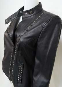   DKNY Donna Karan M Medium Black Studded Motorcycle Leather Jacket $429
