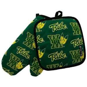 William & Mary Tribe Green Oven Mitt and Pot Holder Set  