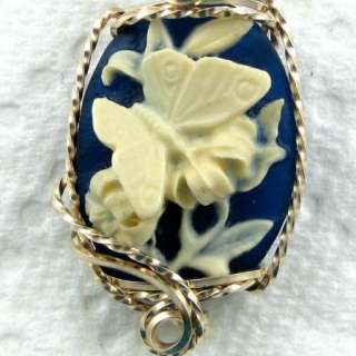 Butterfly Cameo Pendant 14K Rolled Gold Jewelry  