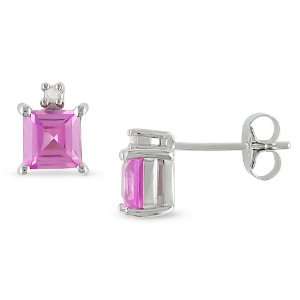   TDW Diamond 1 1/10 CT TGW Created Pink Sapphire Ear Pin Earrings (I3