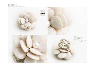 Fashion Crystal cream Big flower Ring Adjustable  