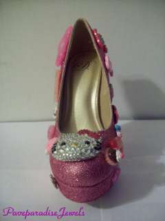 HELLO KITTY PINK GLITTER PUMPS WITH CHARMS SIZES 5 11  