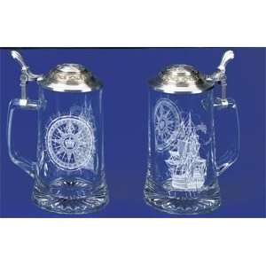  Nautical Sailing Etched German Glass Beer Stein