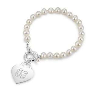  Personalized Freshwater Pearl Bracelet W/ Heart Charm Gift 