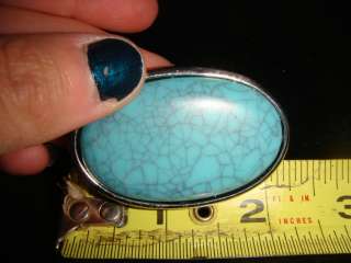 Vintage Silvertone HUGE TURQUOISE STONE OVAL Cocktail RING Woman Size 