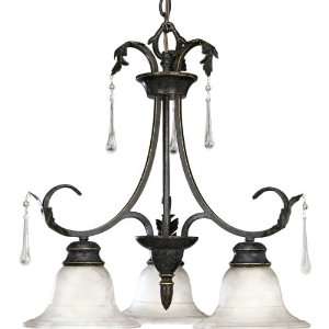   Chandelier with Antiqued Etched Glass and Faux Rock Crystals, Espresso