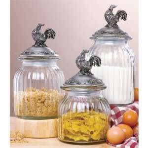   French Country Rooster Clear Glass Canister Set Kitchen Decor: Home