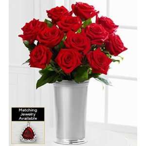   Red Rose Valentines Day Flower Bouquet   12 Stems   Vase Included