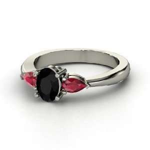  Alma Ring, Oval Black Onyx 14K White Gold Ring with Ruby Jewelry